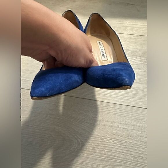 Manolo Blahnik BB 105mm Blue Suede Pumps - Picture 5 of 16